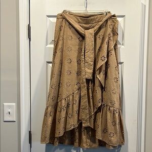 Ann Taylor Tan Ruffled Wrap Midi Bohemian Skirt. Size 12 New with out tags.